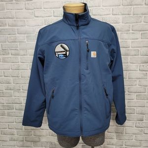 Carhartt Mens XL Blue Denwood Bonded Jacket Full Zip Front‎ UCJV Embroidered
